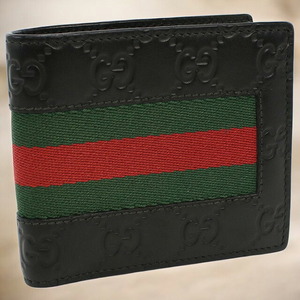 中古 グッチ 二折財布小銭入付き メンズ ブランド GUCCI コインウォレット レザー 408826 ブラック 財布