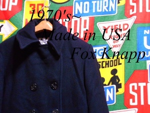 ★小さめサイズな36表記の1着★Made in USA製アメリカ製Fox Knappフォックスナップビンテージ10ボタンメルトンウールピーコート紺70s70年代