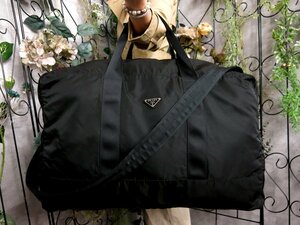 超美品●PRADA プラダ●三角ロゴプレート●ポコノ ナイロン カーフ レザー 本革●2way ボストン バッグ●黒●SV金具●大容量 旅行●Js52072