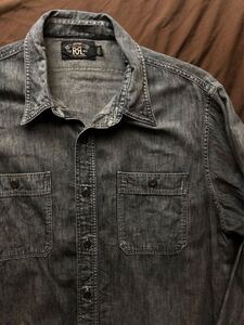 【傑作】美品 RRL BLACK INDIGO WORK SHIRT ダブルアールエル グランメゾン キムタク着用 ブラックインディゴ シャツ L