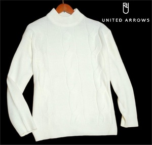 新品!! ユナイテッドアローズ ケーブル編み モックネック ニット プルオーバー ホワイト (L) ☆ UNITED ARROWS メンズ セーター 白 秋冬 ★