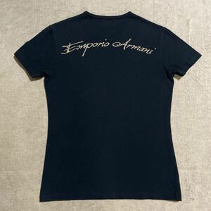 エンポリオアルマーニ ■ 美品！刺繍ワッペン&ゴールドラメロゴ半袖Tシャツ Mサイズ　EMPORIO ARMANI 