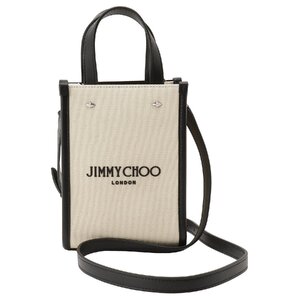 ジミーチュウ トートバッグ JIMMY CHOO MINI N/S TOTE CZM NATURAL BLACK SILVER キャンバス ミニ N/S 2WAY ショルダーバッグ