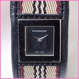 ★BURBERRY/バーバリー クォーツ腕時計 BU4004/スクエア黒文字盤/2針/クロス×レザーバンド/Dバックル/スイス製&1799300007