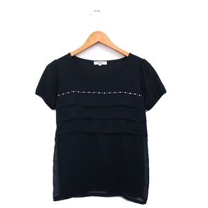 ナチュラルビューティーベーシック NATURAL BEAUTY BASIC ティアード カットソー Tシャツ 半袖 ビジュー M ネイビー 紺 /KT40 レディース