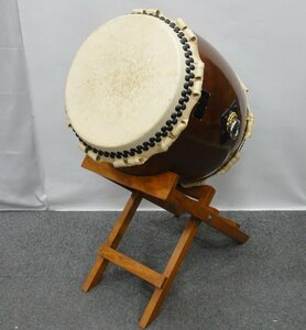 【中古】浅野太鼓 長胴太鼓 太鼓口径1尺4寸(42cm) ＆ 斜め台 & バチ セット ノーメンテ 現状渡し