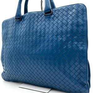 1円/美品● ボッテガヴェネタ BOTTEGA VENETA ビジネスバッグ ブリーフケース ハンドバッグ A4 イントレチャート レザー ブルー 