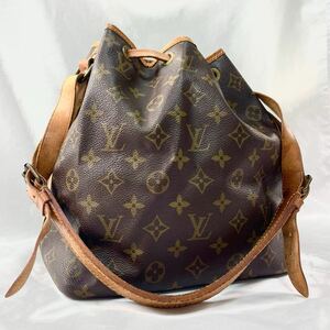 1円 ■最高級■ LOUIS VUITTON ルイヴィトン M42226 モノグラム プチノエ 巾着型 ワンショルダーバッグ 肩掛けかばん ブラウン A4 バケツ