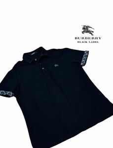 【希少サイズ 】新品同様◆BURBERRY BLACK LABEL バーバリーブラックレーベル ◆ポロシャツ 半袖 鹿の子 トップス ロゴ刺繍 サイズ XL