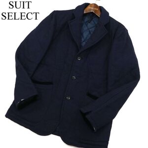 SUIT SELECT スーツセレクト 秋冬 英国製MOON生地★ ウール100％ 中綿 シングル Pコート Sz.M　メンズ ネイビー ビジネス　C2T11724_B#N