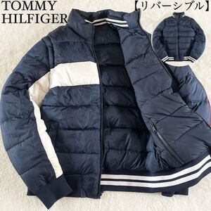 【美品 4way!!】TOMMY HILFIGER トミーヒルフィガー ロゴ ダウンジャケット リバーシブル アーム ベスト ダークネイビー 濃紺 サイズL位