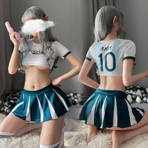 【送料無料】セクシー チアガール コスプレ 【トップス ミニスカート Tバック】 サッカー チアリーダー チアダン ベビードール 白 水色 b