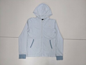 14．A.P.C アーペーセー ボーダー柄 リングジップ 鹿子生地 ジップアップ パーカー フーディ― メンズXS 白水色系y803