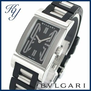 1円～ 3ヶ月保証付き 磨き済み 美品 本物 定番 人気 BVLGARI ブルガリ レッタンゴロ RT39S ラバーベルト ブラック レディース 時計