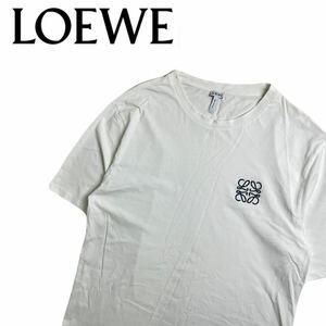 特大XL 美品 少し訳有 最高級 LOEWE ポルトガル製 ロゴ刺繍 半袖Tシャツ メンズL ロエベ ホワイト 白 K240932