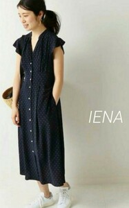 IENA イエナ 半袖ワンピース ドットスキッパーシャツワンピース ネイビー サイズ36 ノースリーブ 夏服　シャツワンピ シャツワンピース 　