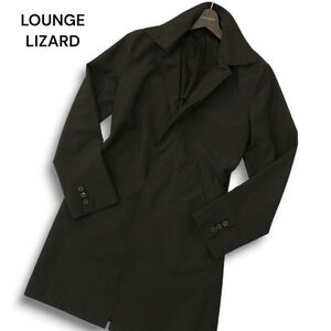 LOUNGE LIZARD ラウンジリザード 通年～秋冬 背抜き ウール混★ スリム ステンカラー コート Sz.2　メンズ 黒 日本製　A4T10958_A#N