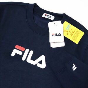 ★フィラ FILA 新品 メンズ 暖かい 裏起毛 フロントロゴ クルーネック スウェット トレーナー 紺 XLサイズ [440342G-NV-LL] 一 三 参★QWER