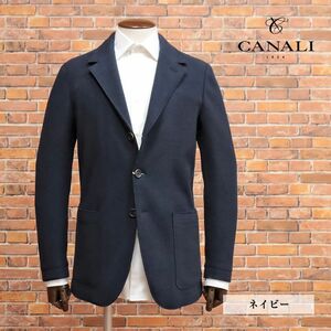 1円/CANALI/50サイズ/イタリア製 楽ちんジャケット ウール100％ スライバーニット 伸縮◎ ゴルフ ラペル幅9cm 新品/紺/ネイビー/hb516/