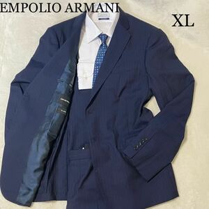 1円 【最高級ライン】EMPOLIO ARMANI M LINE エンポリオアルマーニ ストライプ ブルー ネイビー 裏地おしゃれ サイズXL スーツ エムライン