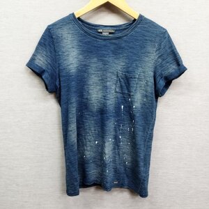 H196 ARMANI EXCHANGE アルマーニエクスチェンジ 半袖 Tシャツ カットソー コットン ポケット クルーネック メンズ ネイビー S ペンキ 加工