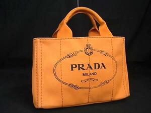 1円 ■美品■ PRADA プラダ カナパ キャンバス ハンドバッグ トートバッグ レディース オレンジ系 FF2751