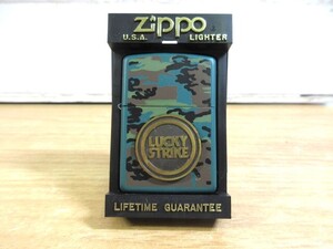 2M2-2「Zippo ジッポー 迷彩 ラッキーストライク/LUCKY STRIKE オイルライター」カモフラ 煙草 たばこ 喫煙具 現状品 未確認