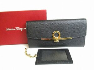 【未使用保管品】 サルバトーレ フェラガモ Salvatore Ferragamo ガンチーニ レザー ゴールド金具 2つ折り 長財布 ロングウォレット