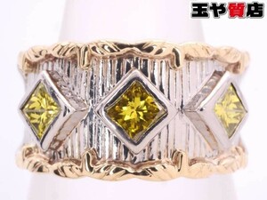 プリンセスカットダイヤ 0.56ct デザイン リング 14号 pt900 K18YG プラチナ イエローゴールド