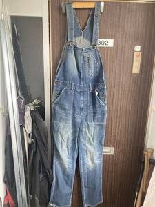 2403ハレHAREガチャポケ風ヒゲ・色落ち デニムDENIMオーバーオールMサロペット パンツWORKワーク