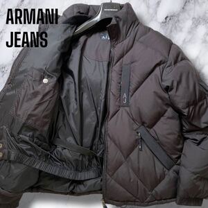 起床XXL!!!美品◎ アルマーニジーンズ ダイヤキルティング ダウンジャケット フード 2way Wジップ ドローコード アウター ARMANI JEANS 52