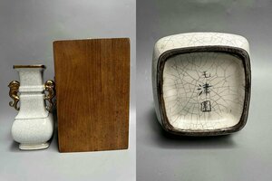 ■観心・時代旧蔵■C166南宋 官窯月白釉四方瓶 玉津園・古陶磁器 ・珍品旧蔵・古賞物・時代物