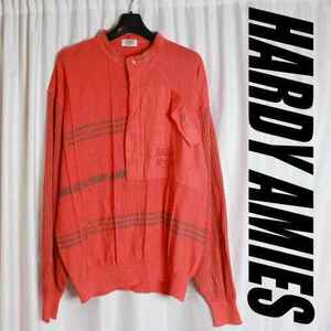 ハーディエイミス ロンドン HARDY AMIES ハーフジップ麻混！リネンセーターLLプルオーバー スタンドカラーニットセーター ポケット付1103