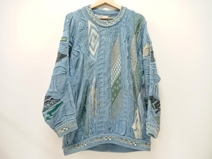 【現状品】COOGI BLUES 長袖ニットセーター メンズ SSサイズ 綿100% ライトブルー 総柄