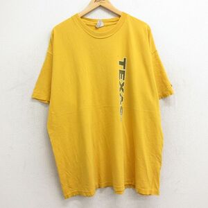 XL/古着 チャンピオン champion 半袖 ビンテージ Tシャツ メンズ 00s テキサス 大きいサイズ 子コットン クルーネック 黄 イ