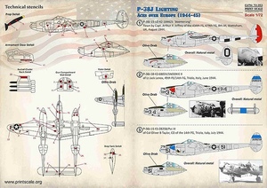 プリントスケール 72-353 1/72 P-38J ライトニング ヨーロッパ戦線エース 1944-45