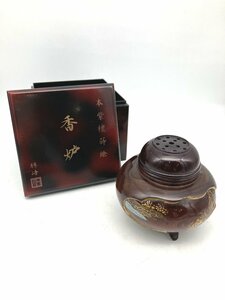 【ト萬】本紫壇蒔絵 香炉 勝峰 漆器 漆塗 茶道具 箱あり 工芸品 漆芸 コレクション RD473RDI71