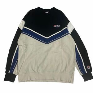 FILA フィラ クルーネックスウェット　トレーナー 古着 ロゴワッペン　00s ブラック　ブルー　ホワイト　サイズF