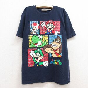 古着 半袖 Tシャツ キッズ ボーイズ 子供服 ゲーム ニンテンドー スーパーマリオ コットン クルーネック 紺 ネイビー 23may16