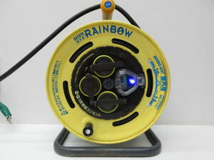 6236 工具祭 HATAYA ハタヤ 屋外用 コードリール RAINBOW 漏電遮断器 接地付 電線長30ｍ 太さ2.0mm 防雨型 通電確認済 イエロー 中古品