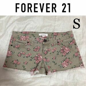 １回着新品同様☆FOREVER 21 フローラル デニムショートパンツ S 25インチ フォーエバー21