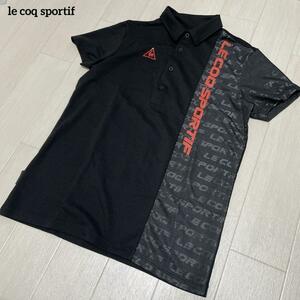 ルコックスポルティフ　ゴルフウェア　半袖シャツ　ロゴプリント　ブラック　Mサイズ　ポロシャツ　黒　le coq sportif