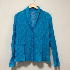 (k) ISSEY MIYAKE イッセイミヤケ ギャザー タック プリーツ レディース シャツ ジャケット ブルー 青 長袖 サイズ2 日本製 
