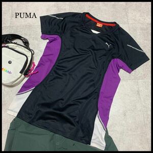 極美品 PUMAプーマ Tシャツ 半袖 スポーツウェア 美ライン 速乾 黒 紫 M