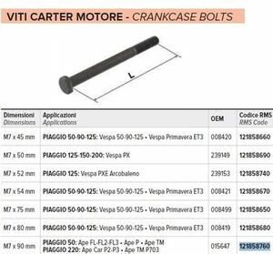 RMS 12185 8760 社外 ボルト クランクケース 平頭切り欠き M7x90 旧型ベスパ APE