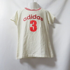 古着 レディースL adidas/アディダス Tシャツ 半袖 スポーツMIX カジュアル ホワイト/レッド 121306