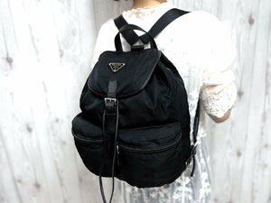 極美品 PRADA プラダ テスート ナイロンリュック リュックサック バッグ ナイロン×サフィアーノレザー 黒 75344Y