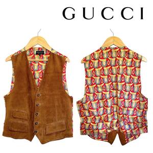 4184 希少 GUCCI グッチ メンズ ベスト ジレ スウェード 派手