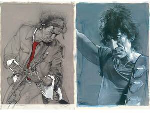 レア コレクタブル 絵画 Sebastian Kruger Keith Richards Ronnie Wood Performing Rolling Stones GUITARISTS SUITE 限定シリアル 121/130