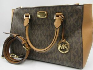 ◇ MICHAEL KORS マイケルコース 2Wayバッグ ハンドバッグ ショルダーバッグ サッチェルミディアム MKシグネチャー ブラウン系 中古品